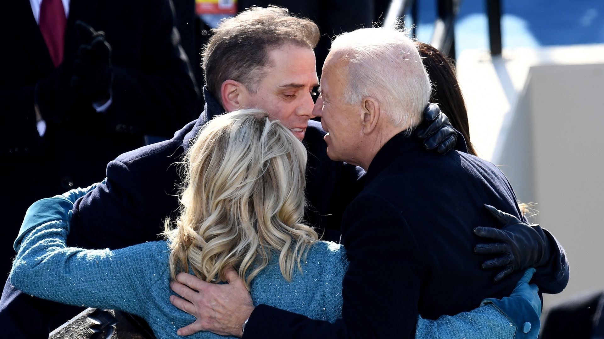 Joe Biden is seen hugging Jill and Hunter Biden moments after being sworn in as president.