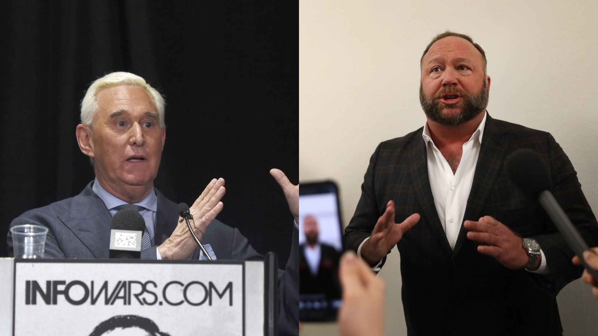 Photo of Roger Stone on the left and Alex Jones on the right