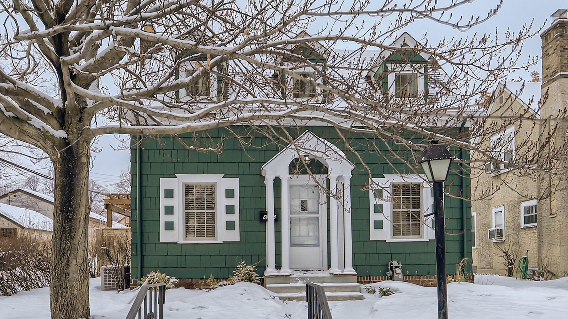 Exterior of a forest green house