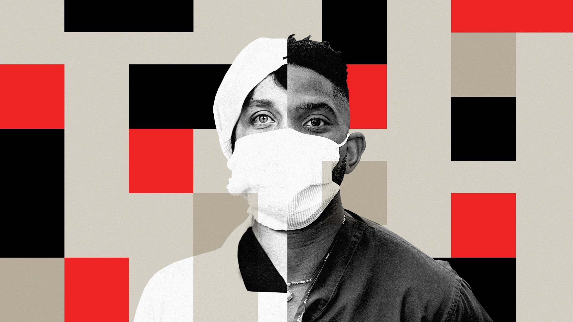 Photo illustration of a Red Cross worker from 1917 juxtaposed with a medical worker from 2020.