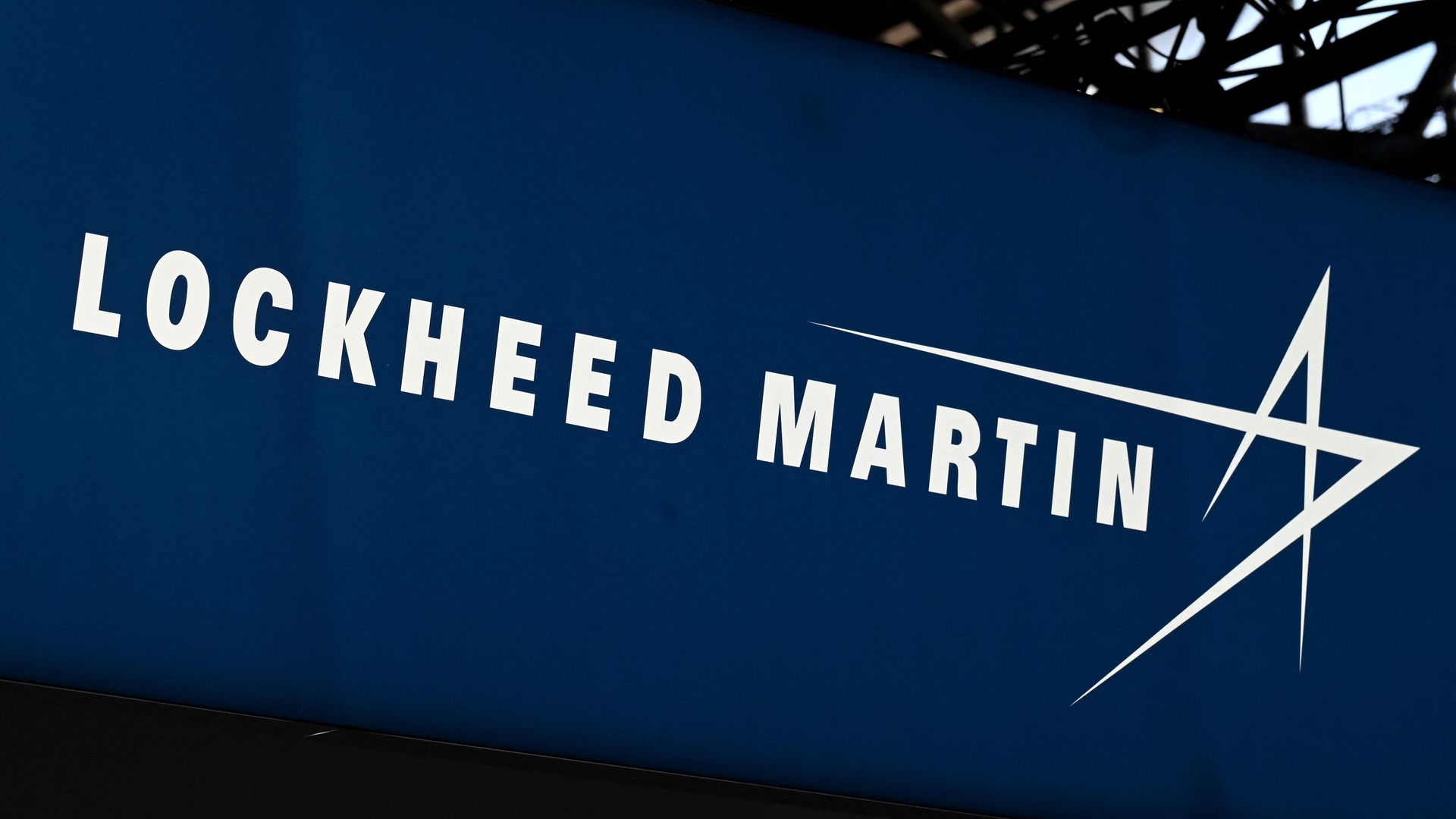 the logo from US defence manufacturer Lockheed Martin on display at the Eurosatory international land and airland defence and security trade fair,