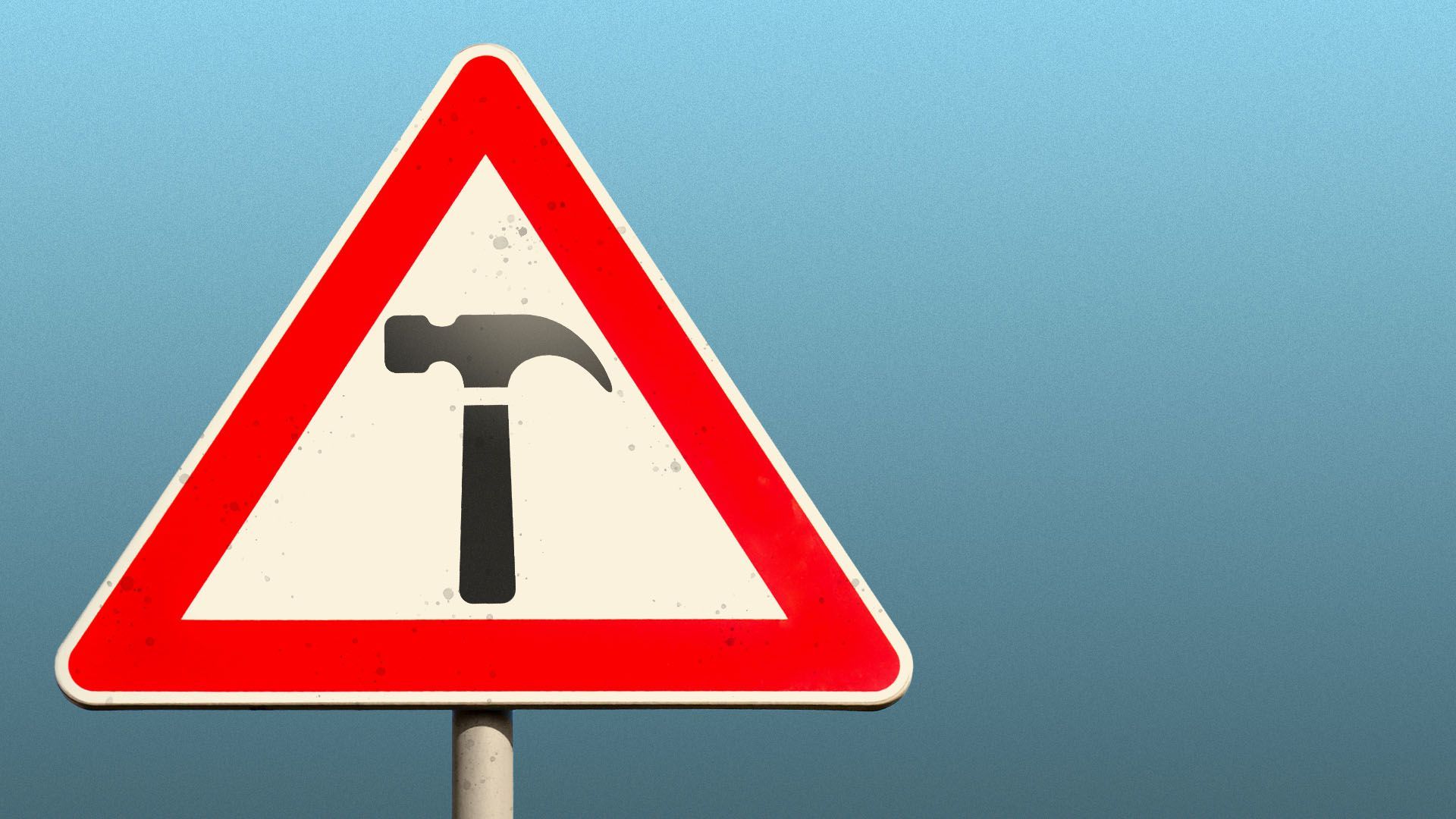 Illustration of a warning sign with hammer instead of an exclamation point