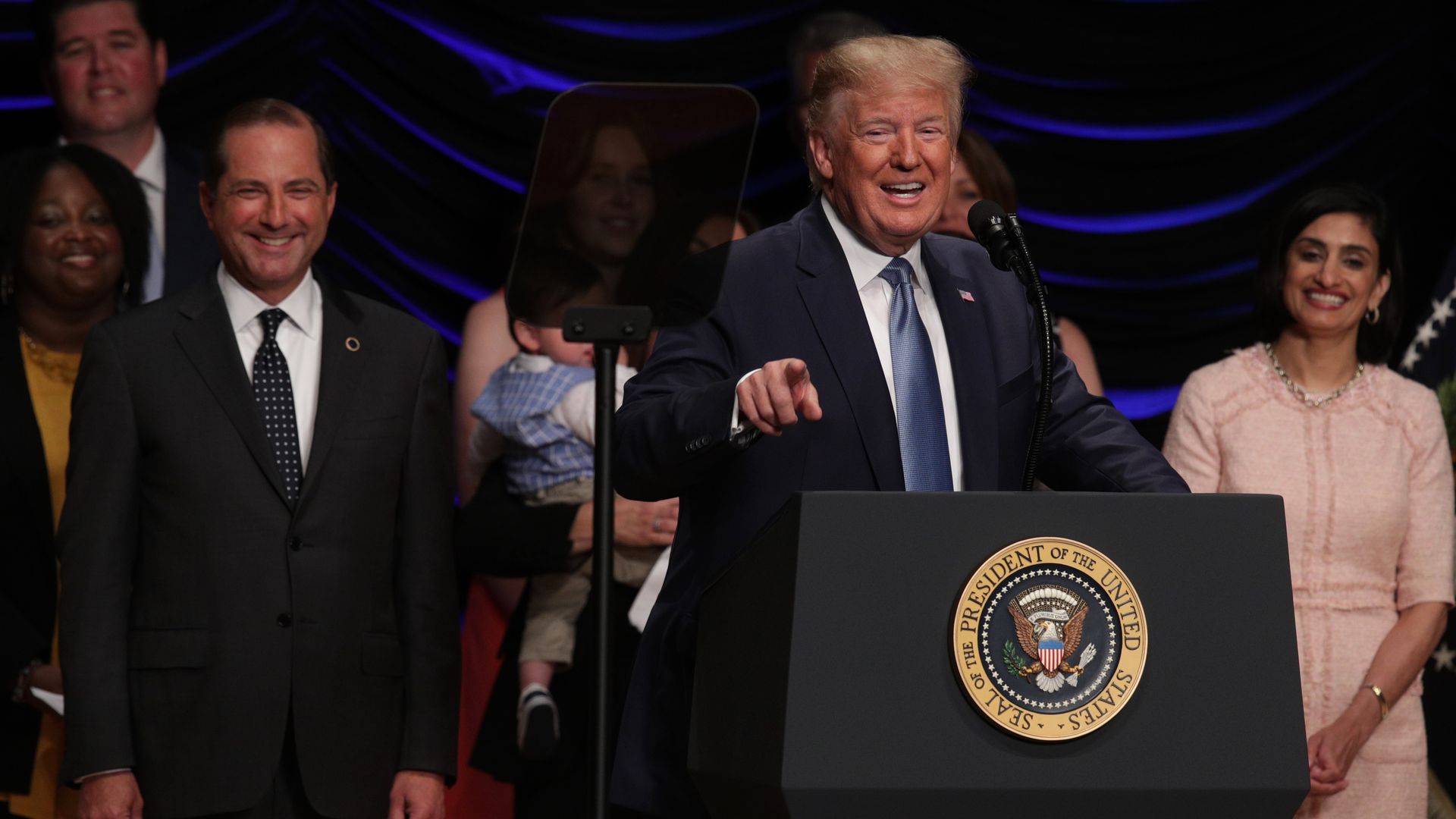 HHS Sec. Alex Azar, President Trump and CMS Administrator Seema Verma.