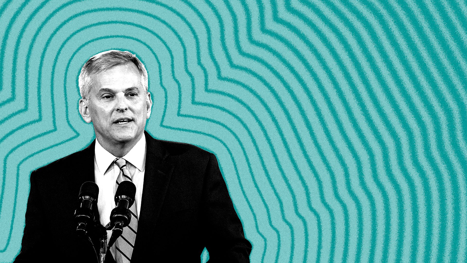 Photo illustration of Josh Stein with lines radiating from him.