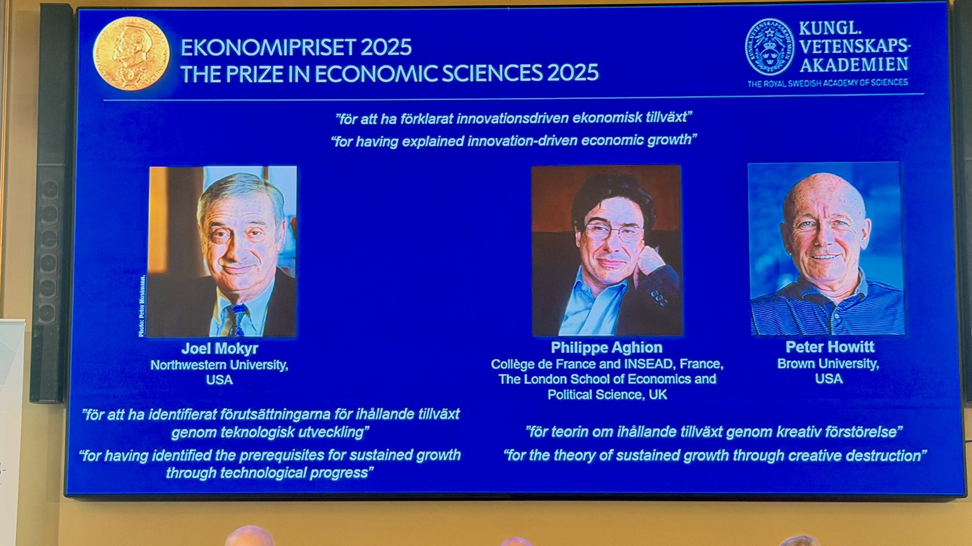 The Nobel prize committee announces the 2025 economics nobel