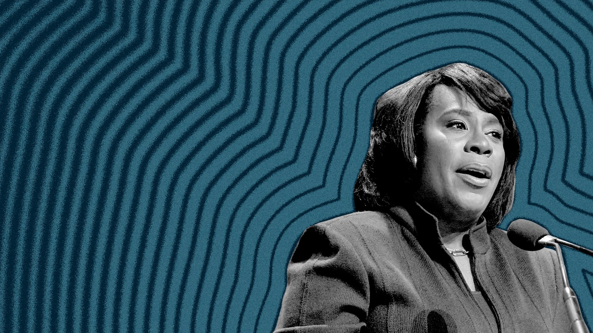 Photo illustration of Cherelle Parker with lines radiating from her. 