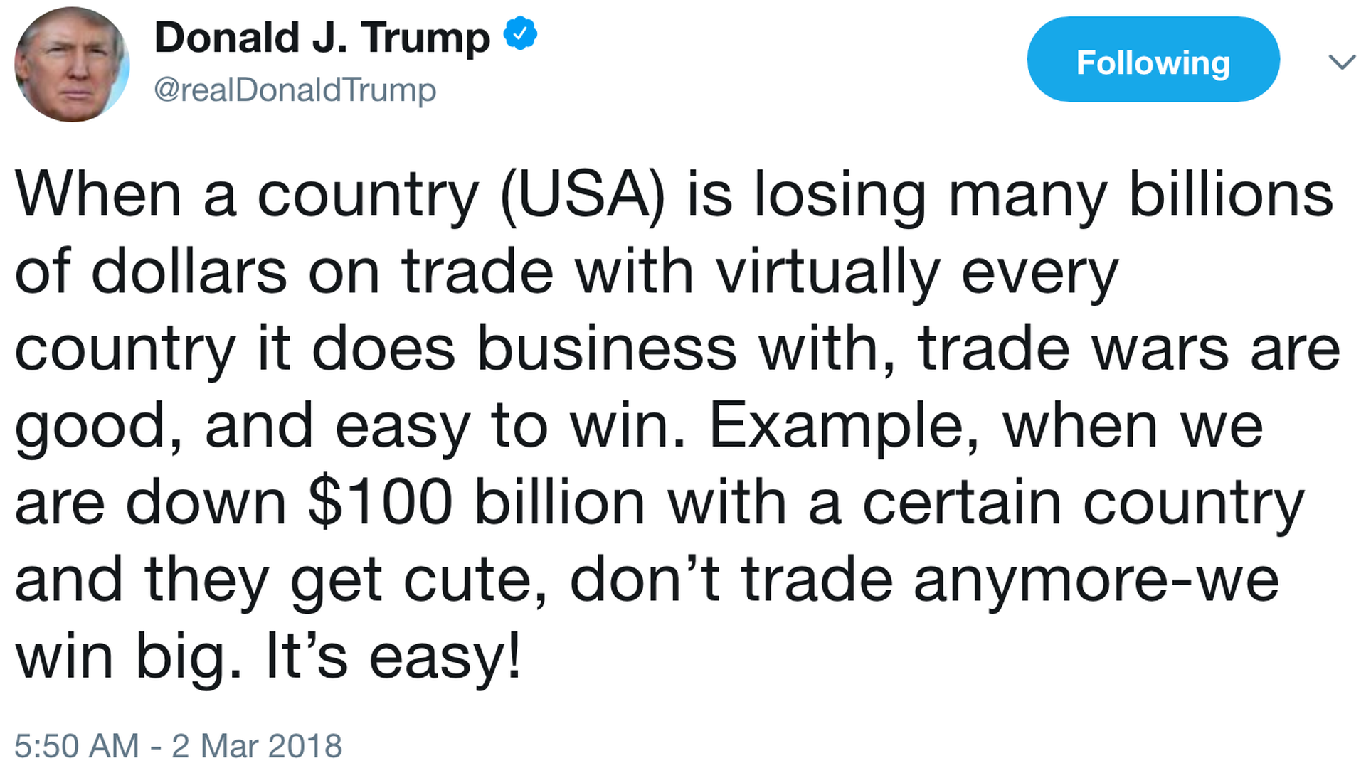 Image result for trump tariffs "so easy to win"