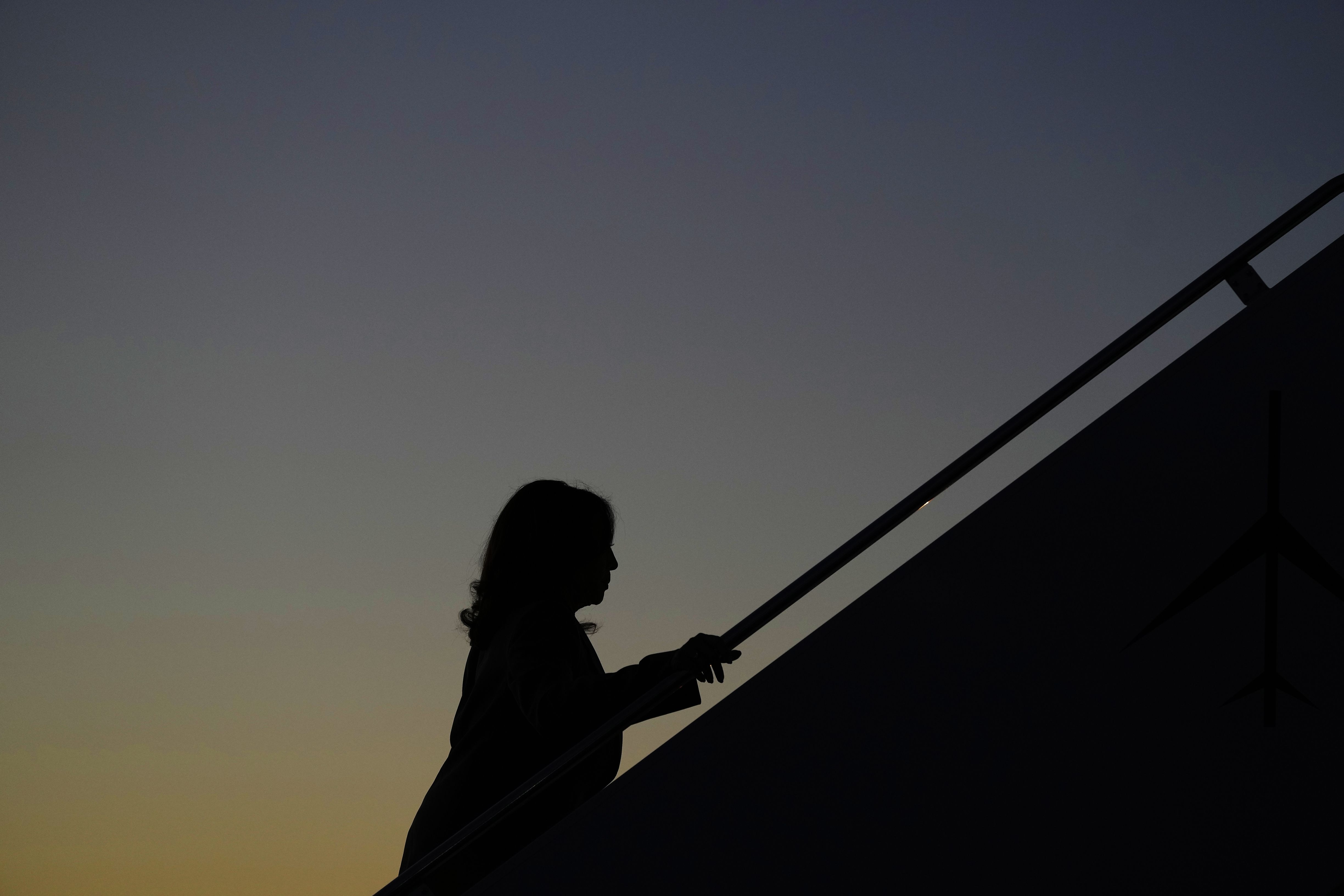 Vice President Kamala Harris boards Air Force Two in Madison, Wisc., on Friday.