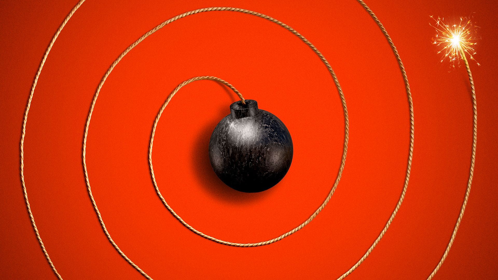 Illustration of a bomb with its lit fuse circling the bomb again and again.