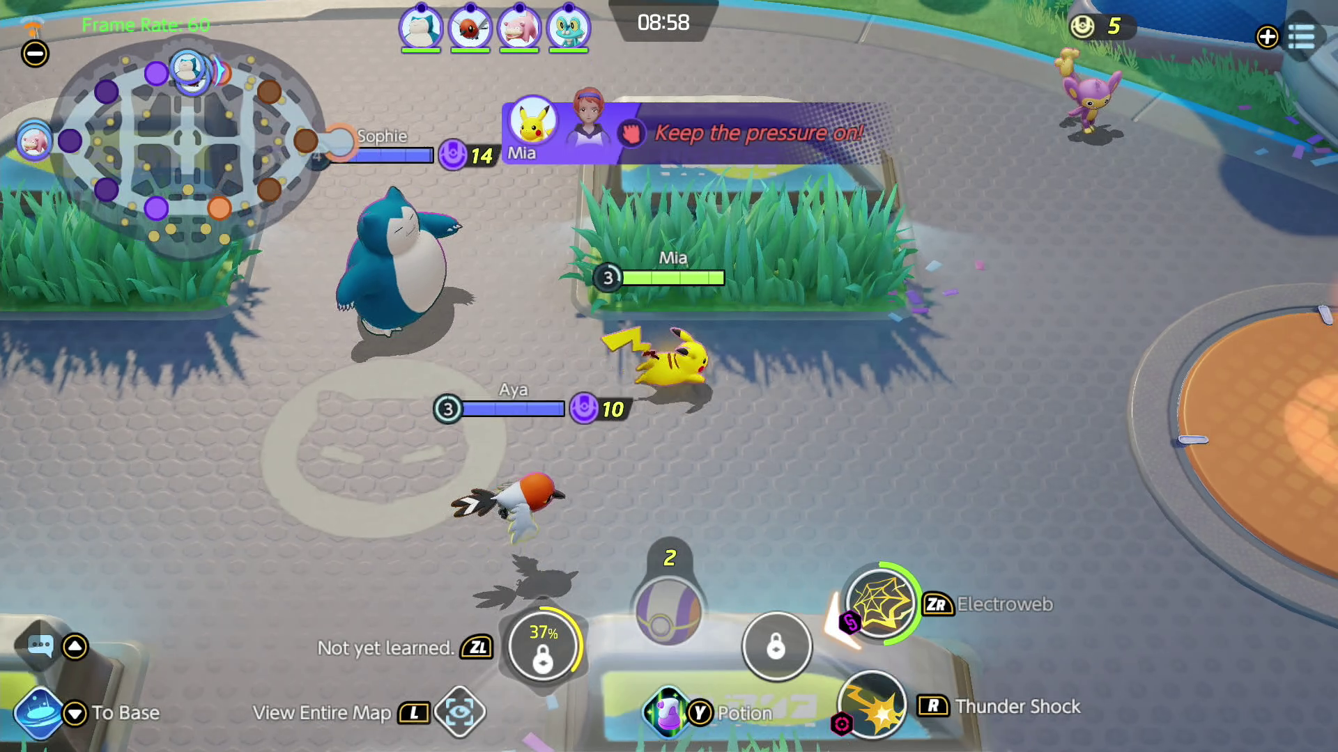 Screenshot of Pokemon characters racing across a battlefield