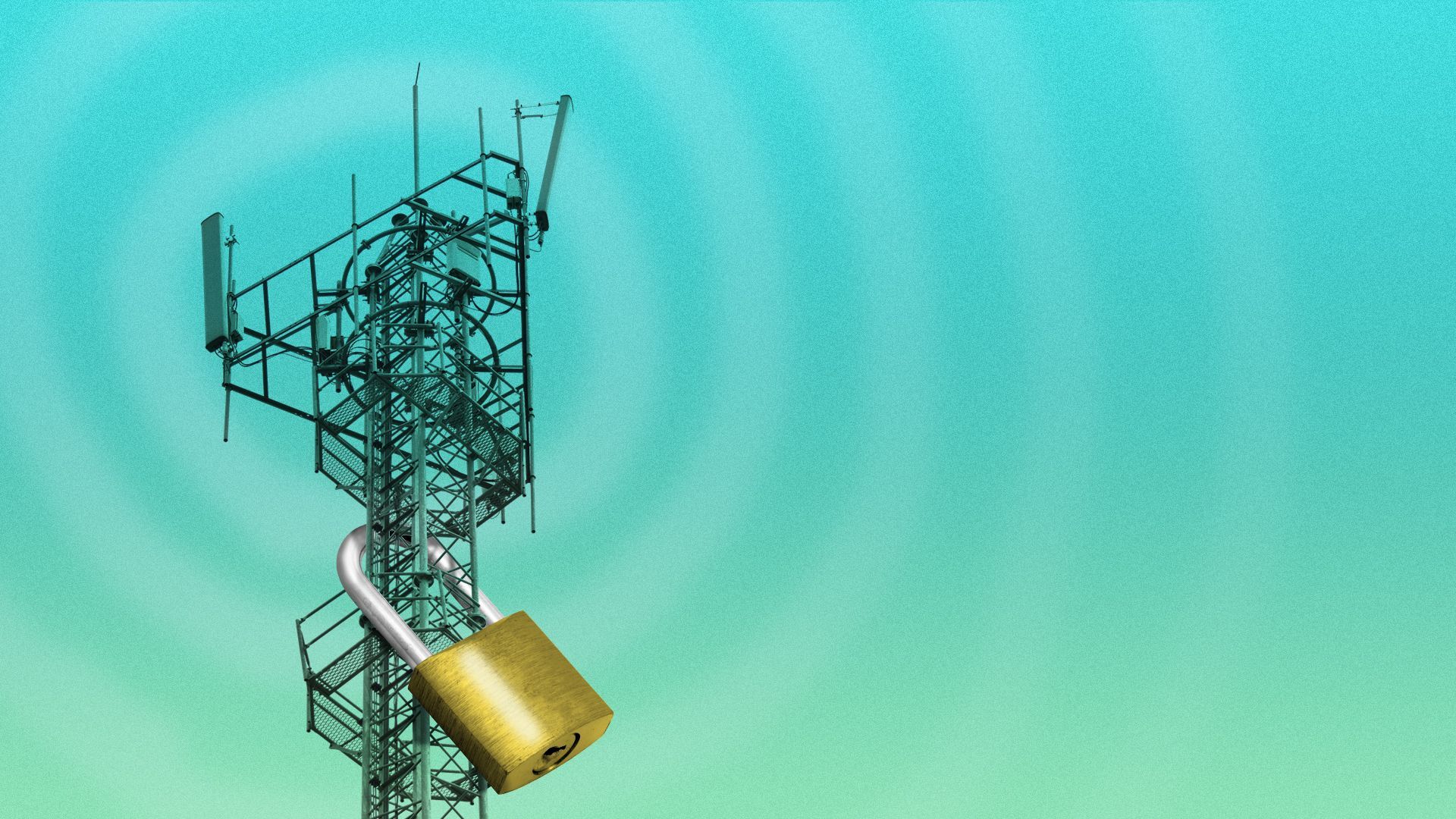 Illustration of a cell phone tower with a lock on it