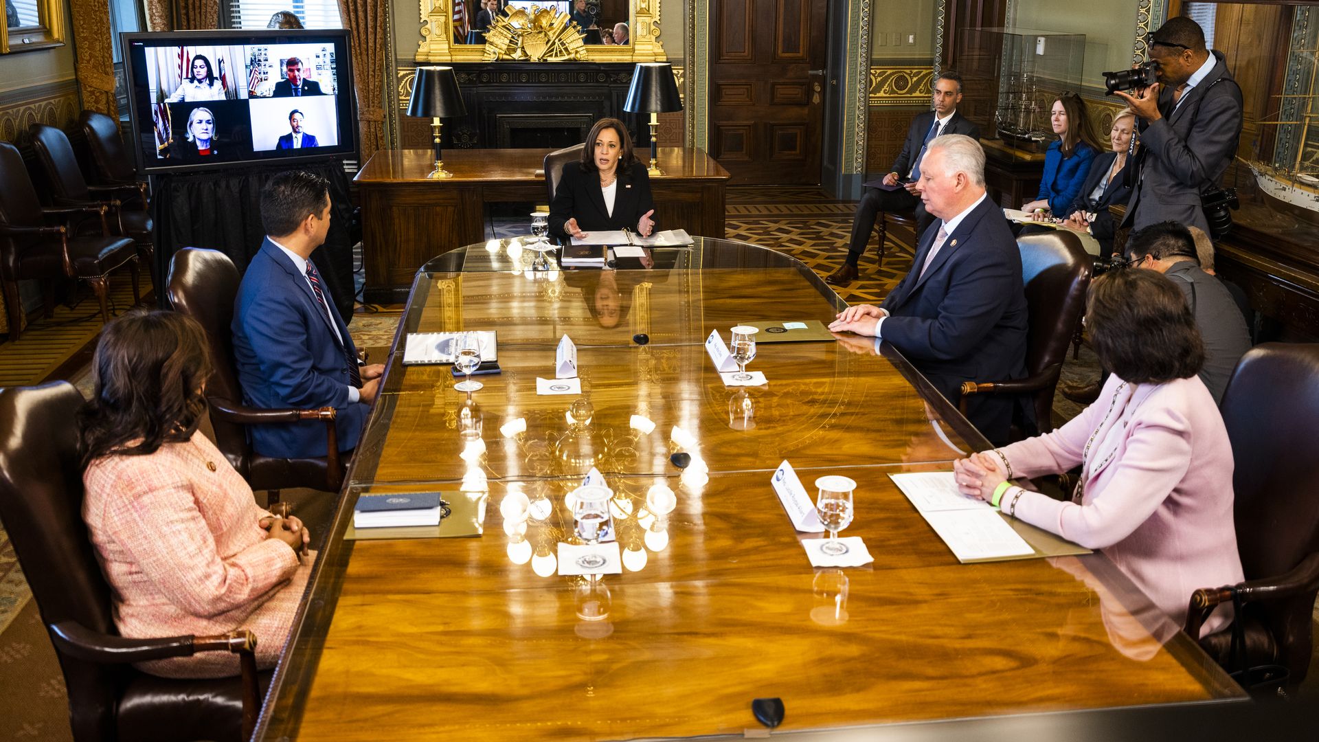 Vice President Kamala Harris is seen meeting with members of the Congressional Hispanic Caucus.