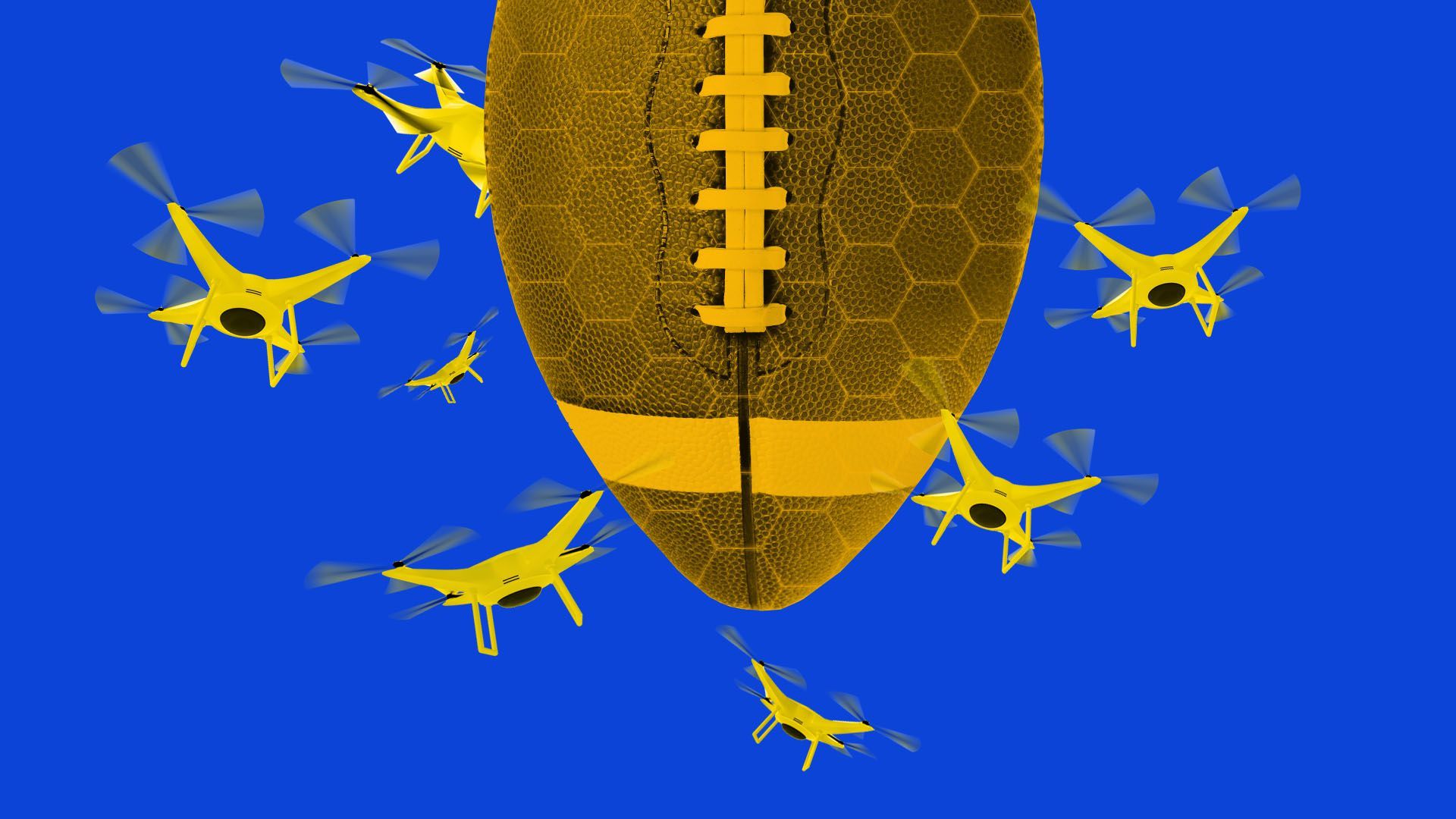 Illustration of drones surrounding a football
