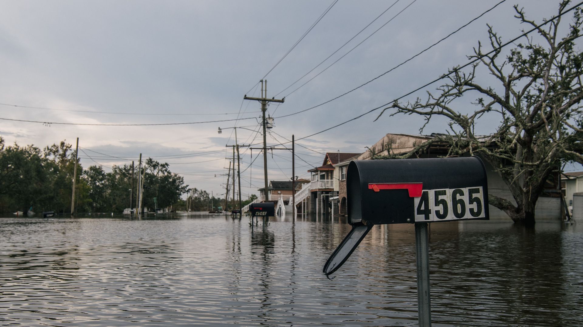 A flooded street in Jean Lafitte, Louisiana, on Sept. 1