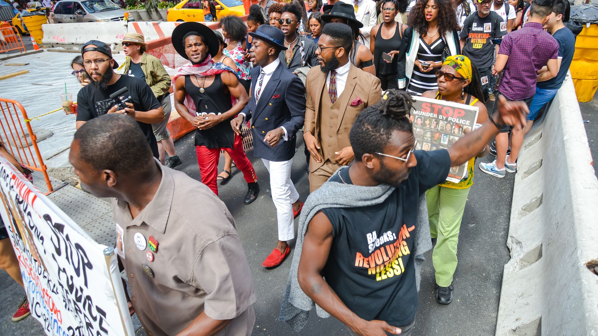Protestors marching on Broadway in New York