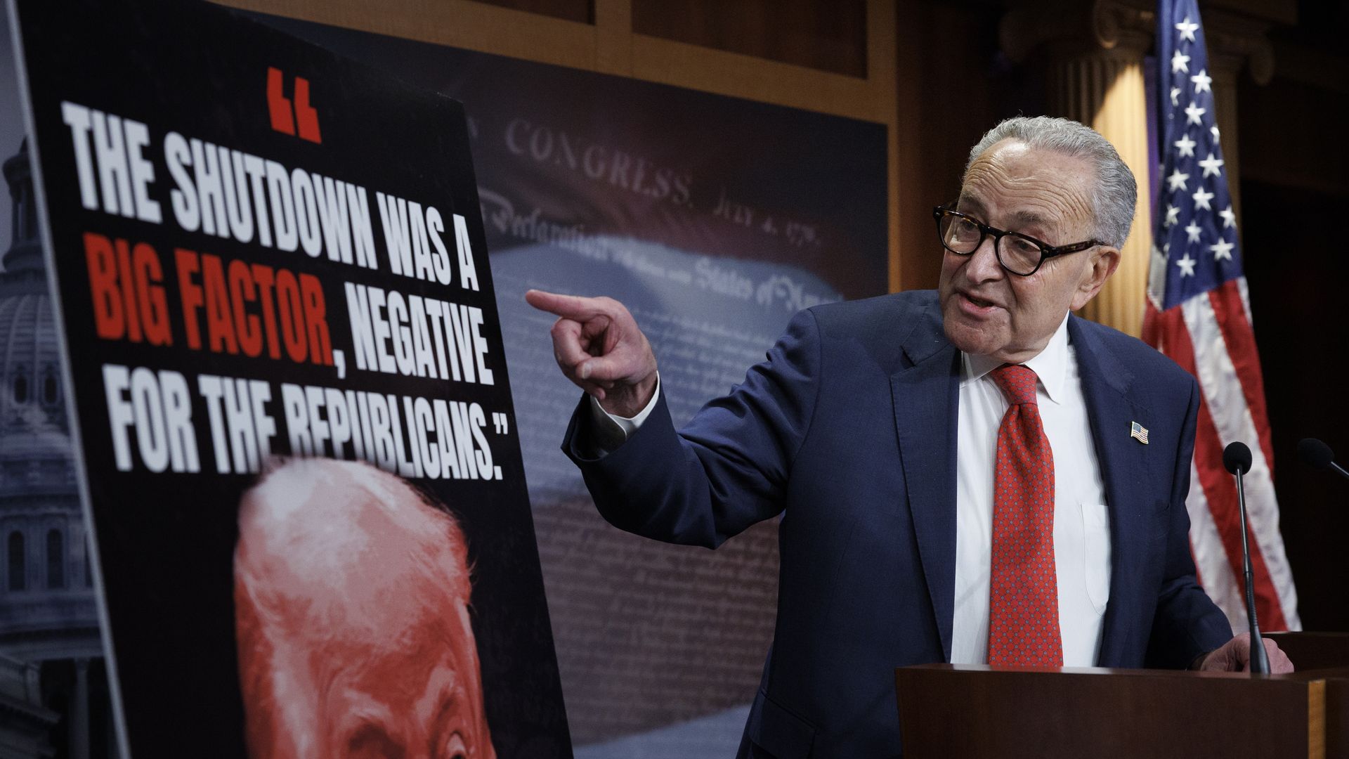 Senate Minority Leader Chuck Schumer during shutdown news conference.