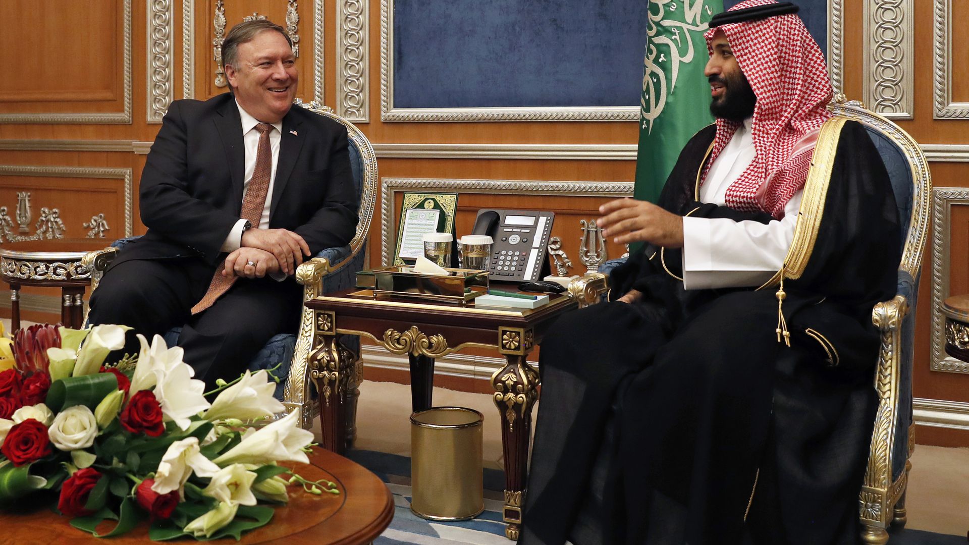 US Secretary of State Mike Pompeo (L) meets with Saudi Crown Prince Mohammed bin Salman in Riyadh, on October 16, 2018. 