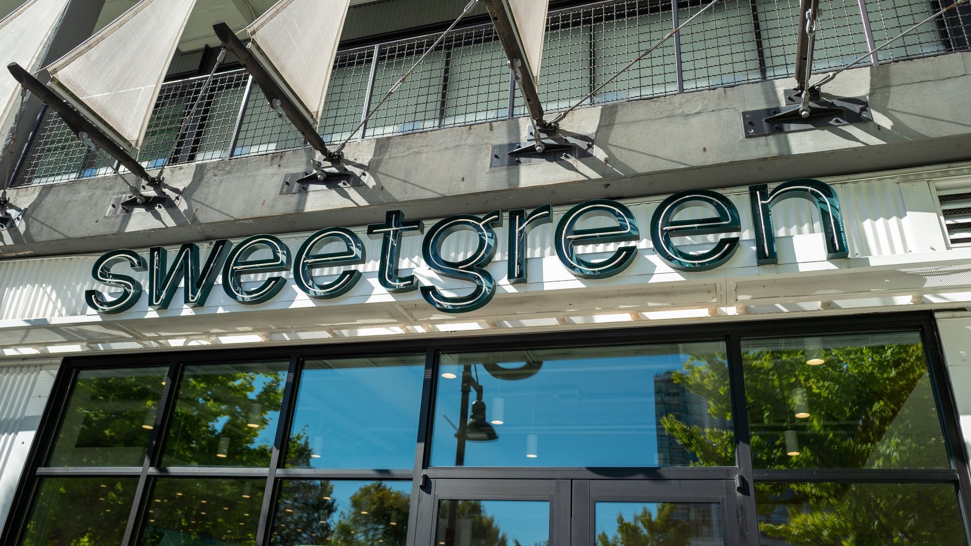 Sign on facade at Sweetgreen, Ponce City Market, Atlanta, Georgia, United States, October 23, 2025. 