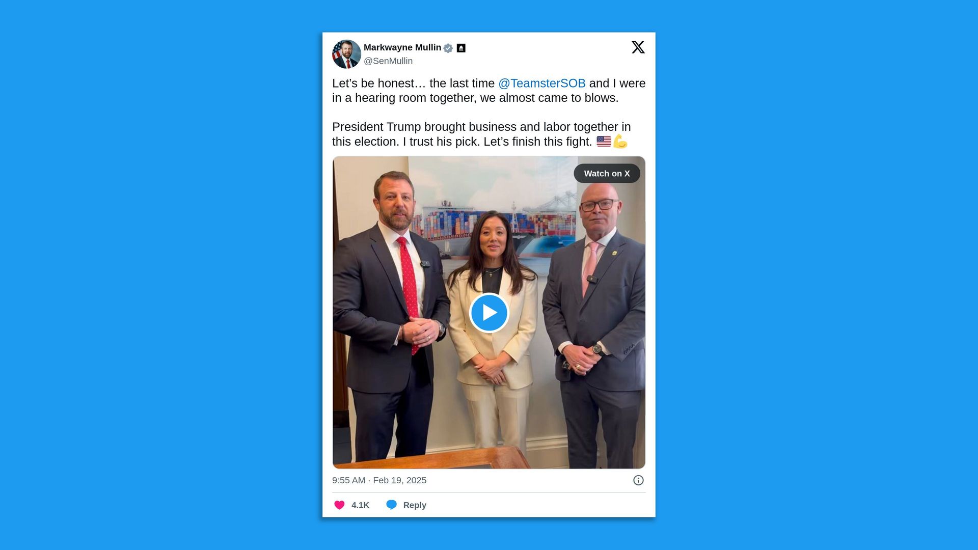 Markwayne Mullin post on X.