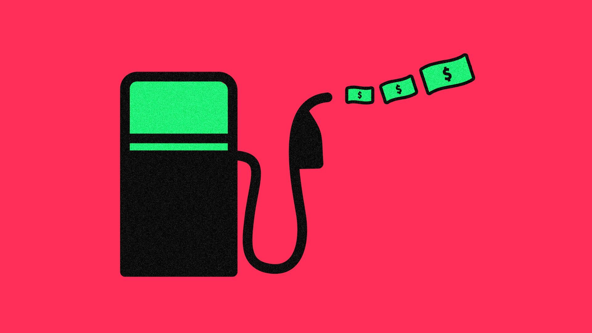 Illustration of money coming out of a gas pump