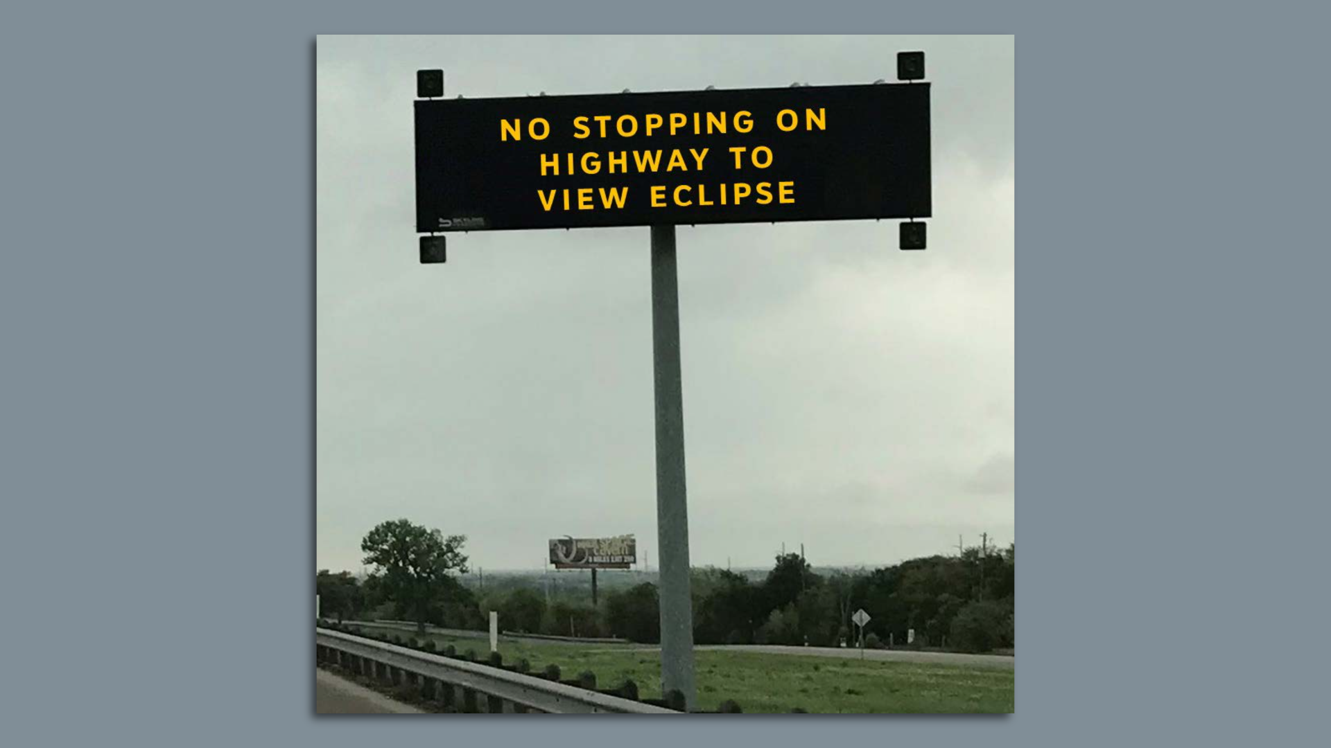 A mock-up of an eclipse highway sign.
