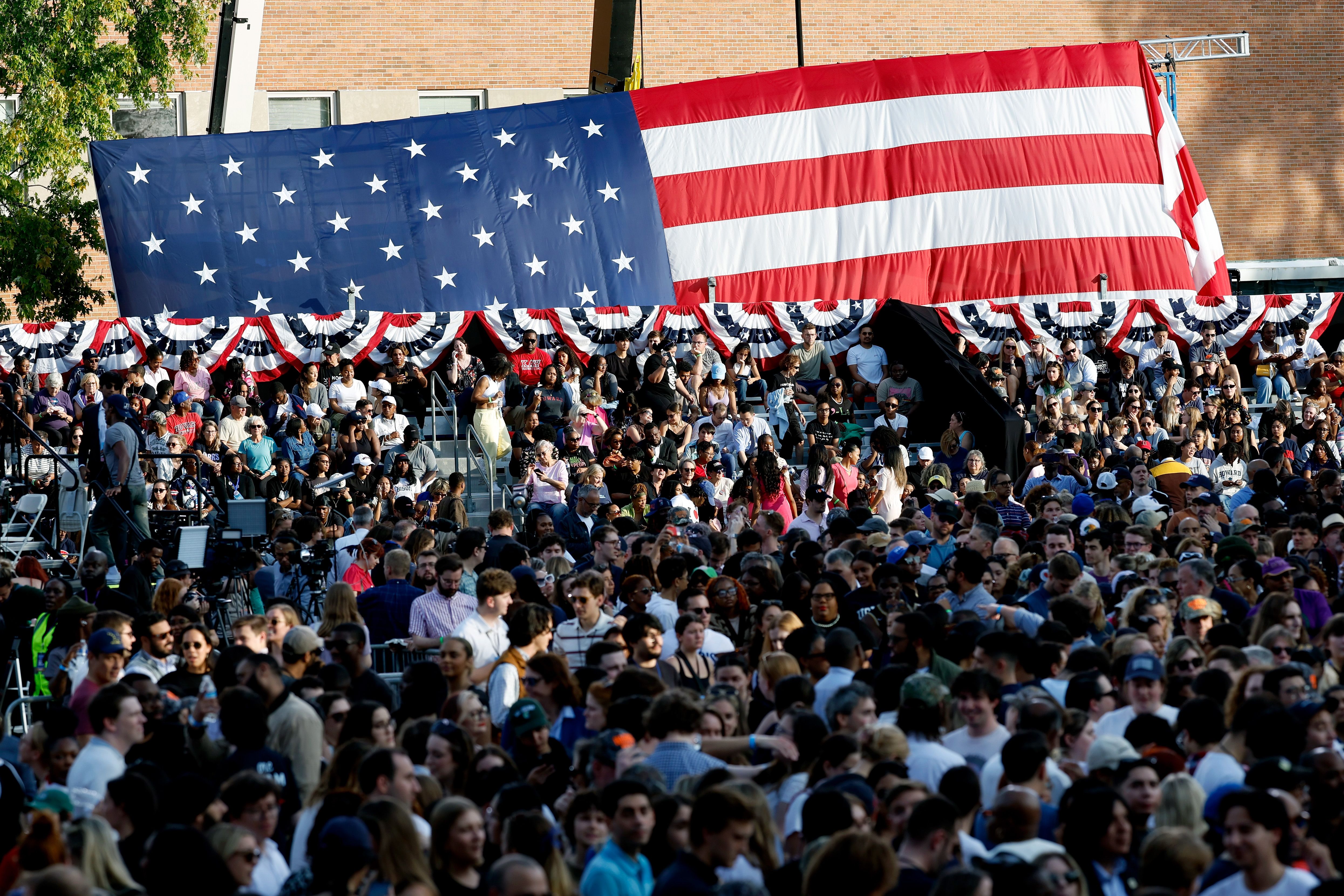 Supporters wait to hear Democratic presidential nominee, U.S. Vice President Kamala Harris speak on stage as she is expected to concede the election, at Howard University on November 06, 2024 in Washington, DC. 