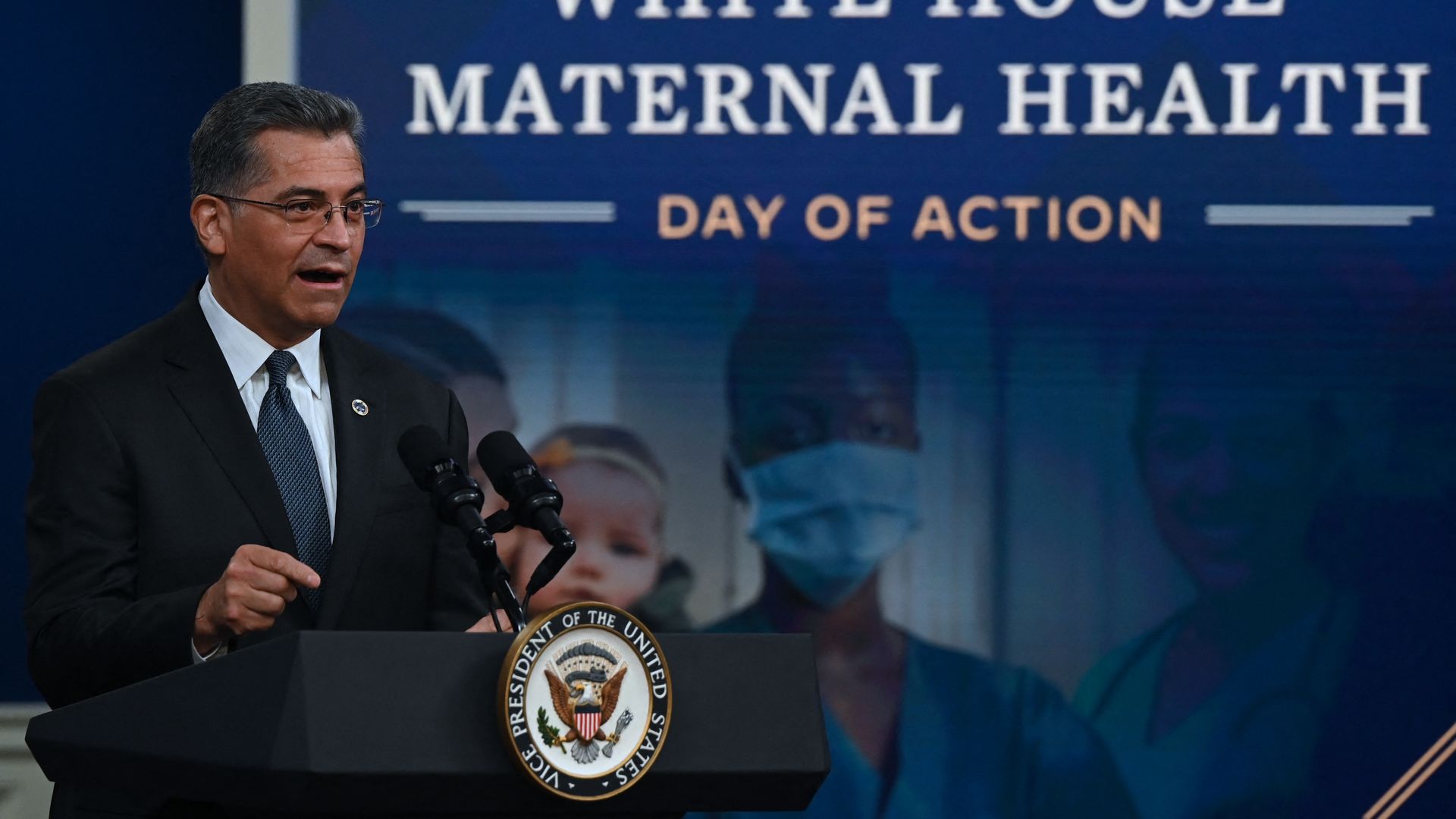 Health and Human Services Secretary Xavier Becerra speaking in the White House in December 2021.