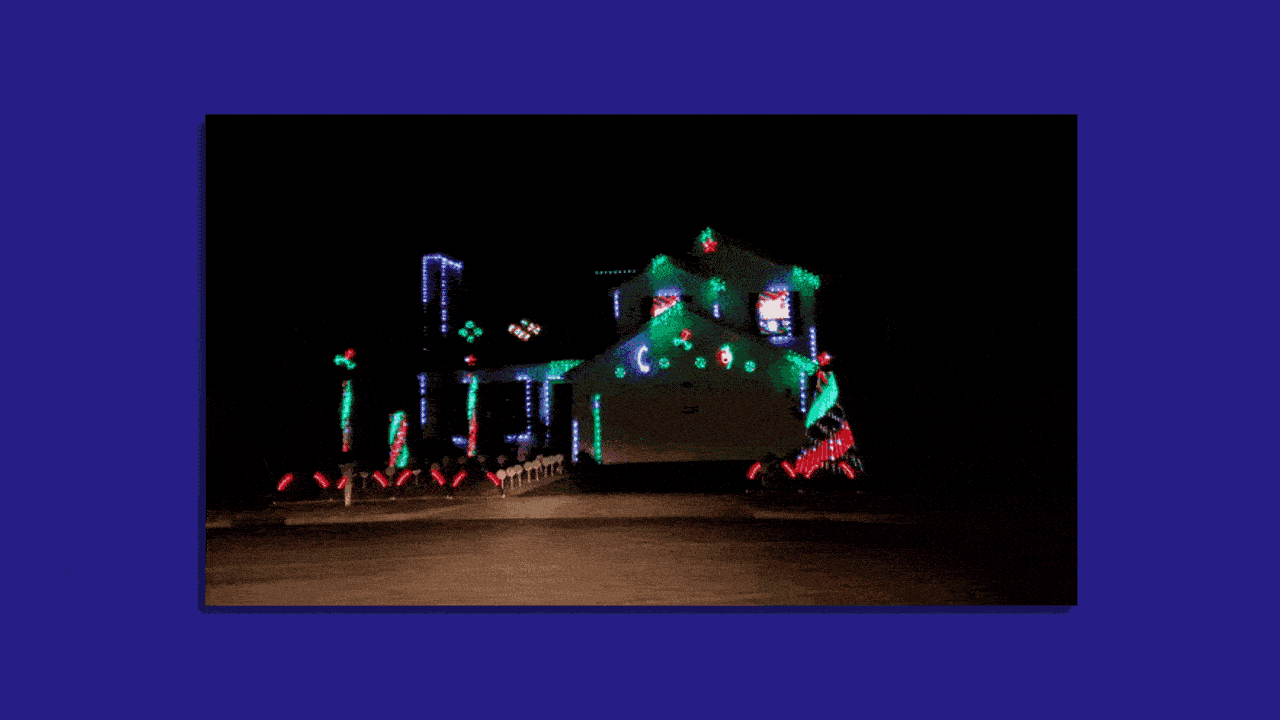 A gif of a house's holiday lights looping