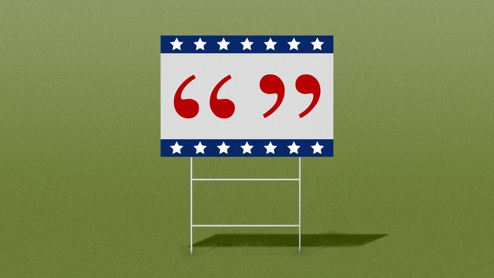 Illustration of quotation marks on a political yard sign.
