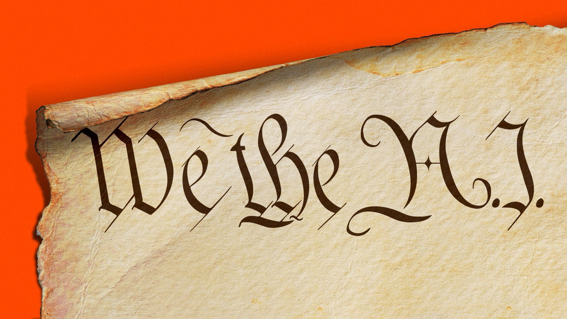 Illustration of old parchment with the words, "We the AI."