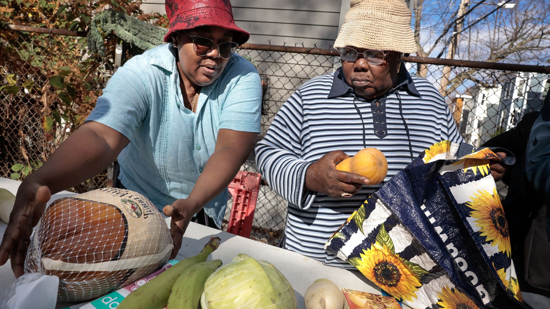 Women pick up food