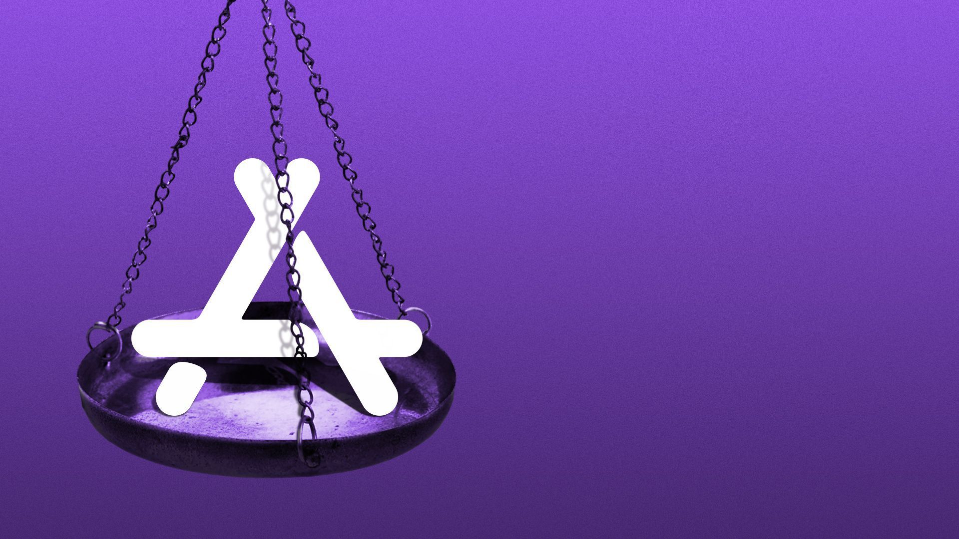 An illustration of the Apple App Store logo sitting on a scale of justice