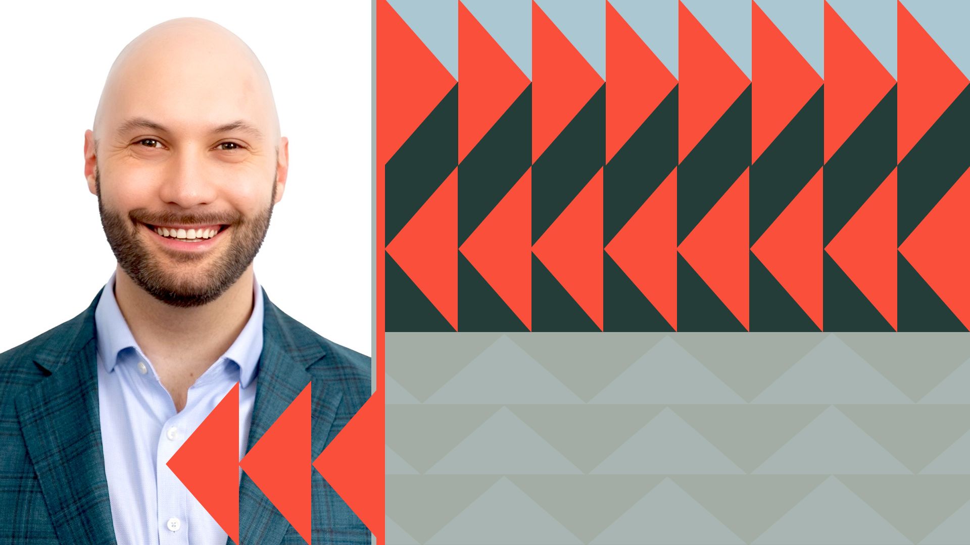 Photo illustration of Targeted Victory's new CCO, Matt Gorman, surrounded by abstract Targeted Victory logos. 