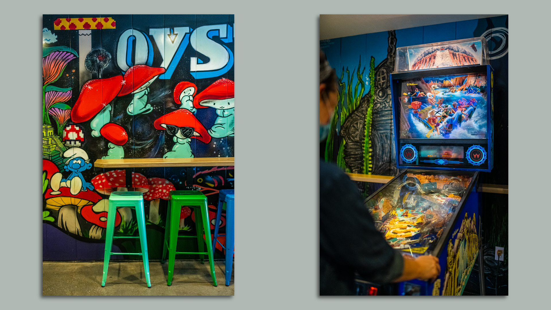 The Oyster Garage in Shaw with vintage pinball machines