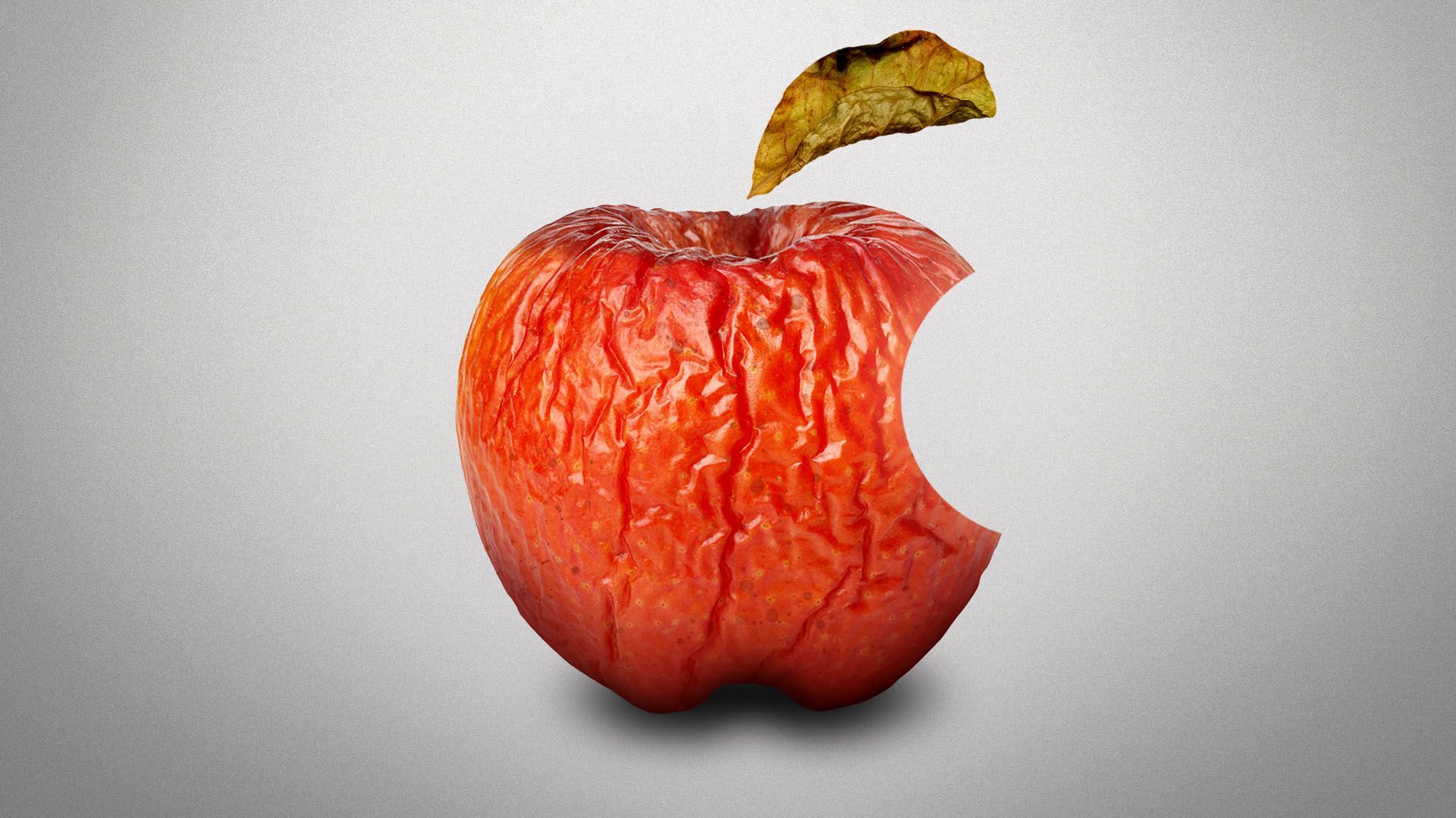 Illustration of a rotting apple in the shape of the Apple logo
