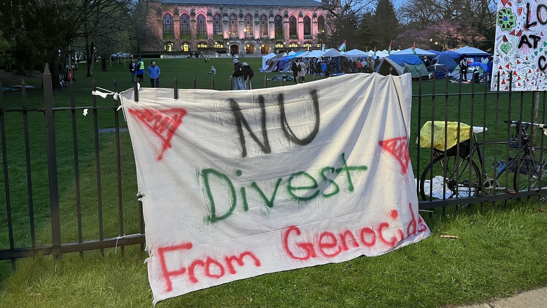 Protesters set up an encampment in Deering Meadow for five days. Photo: Monica Eng/Axios 