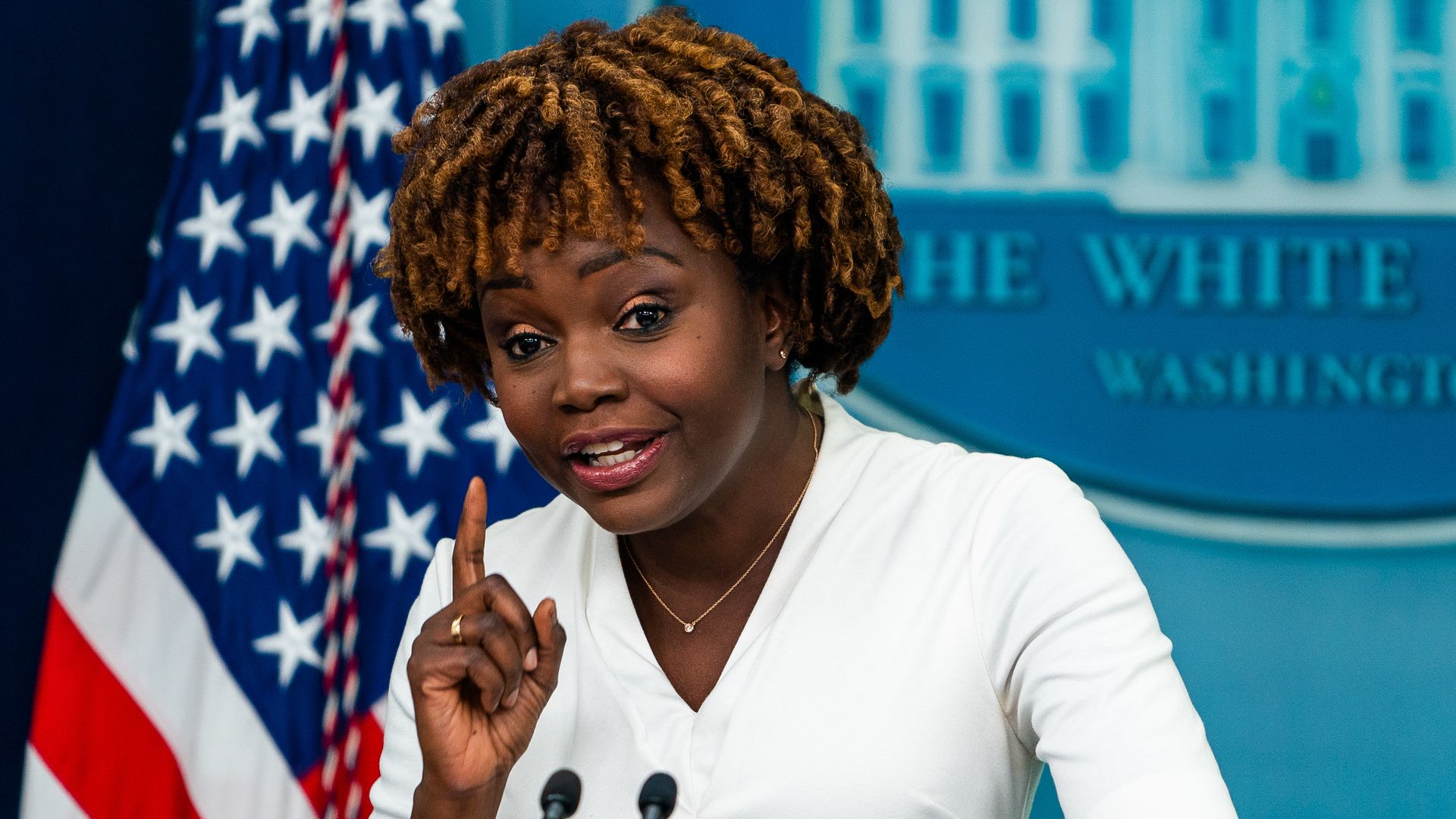  White House press secretary Karine Jean-Pierre speaking during a briefing in August 2022.
