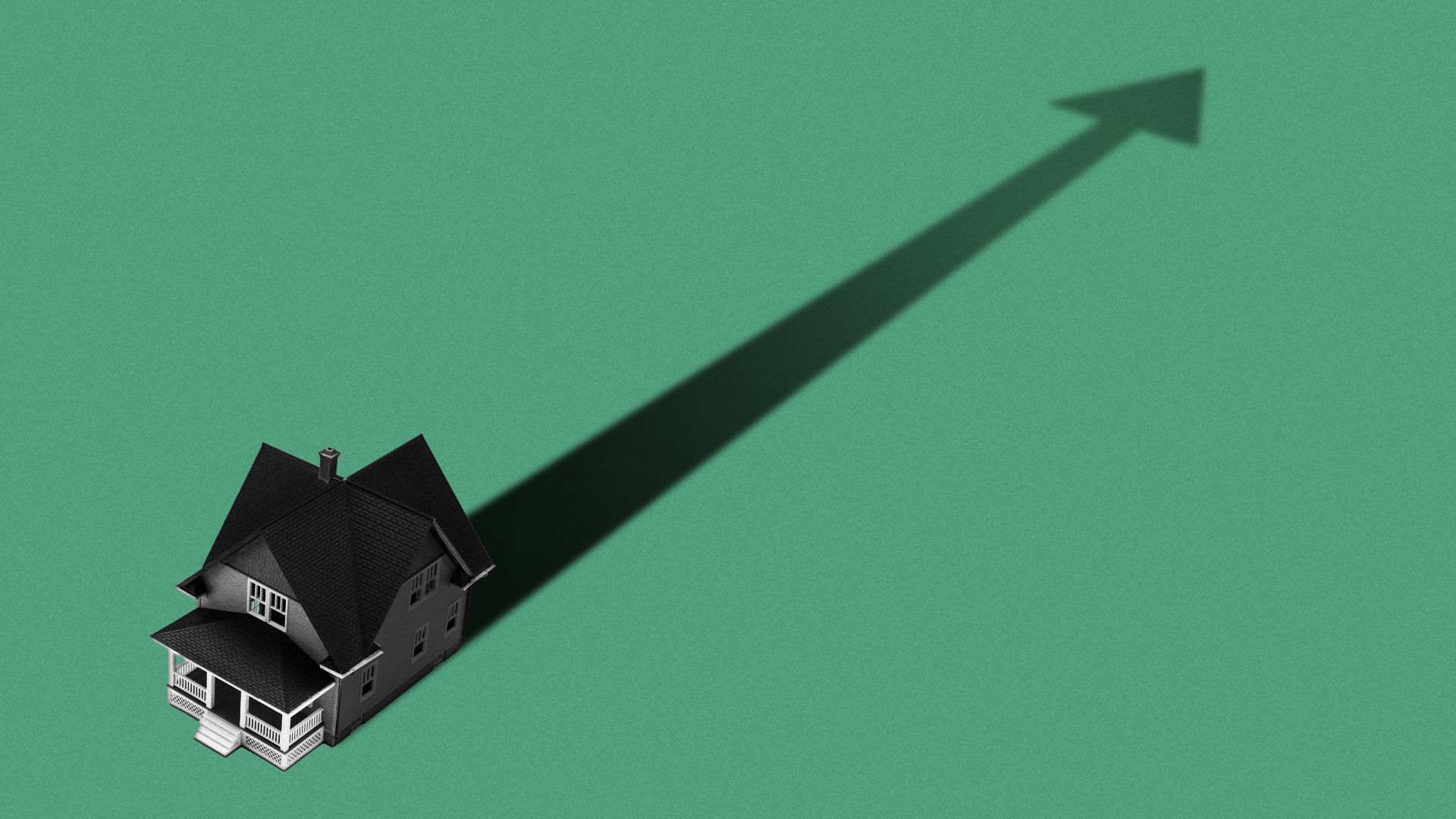 Illustration of a house with a long arrow-shaped shadow pointing upwards.