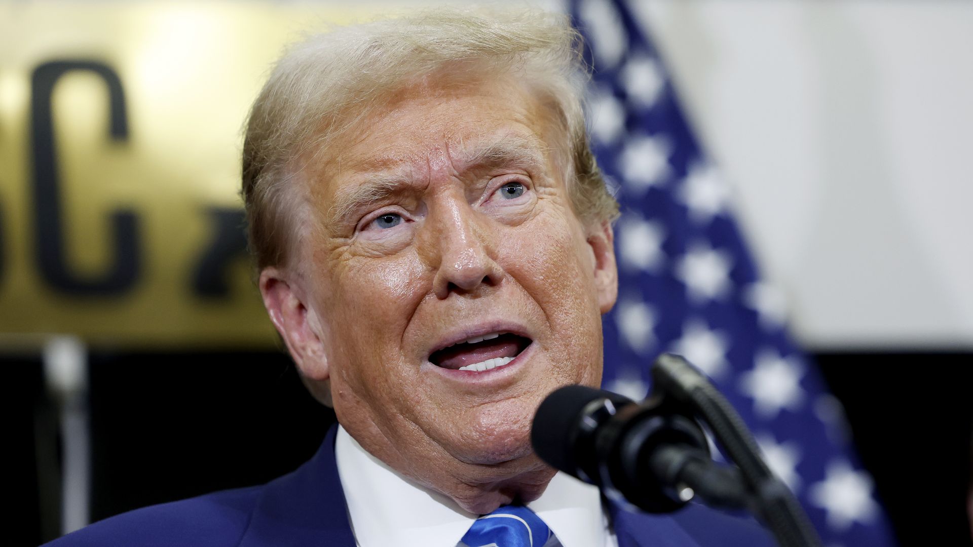  Republican presidential candidate, former U.S. President Donald Trump gives remarks to the press at the National Republican Senatorial Committee building on June 13, 2024 in Washington, DC. 