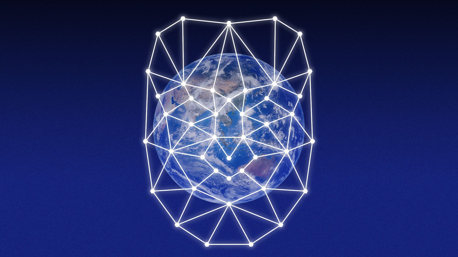 Illustration of Earth beneath a facial recognition face shape