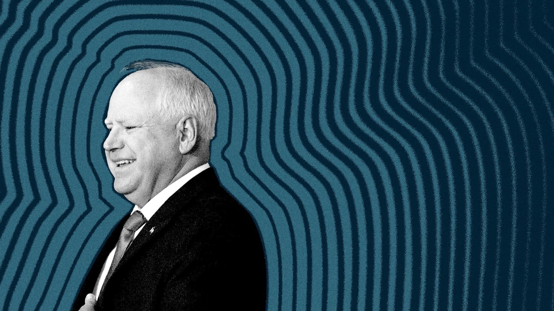 Photo illustration of Minnesota Governor Tim Walz with lines radiating from him. 