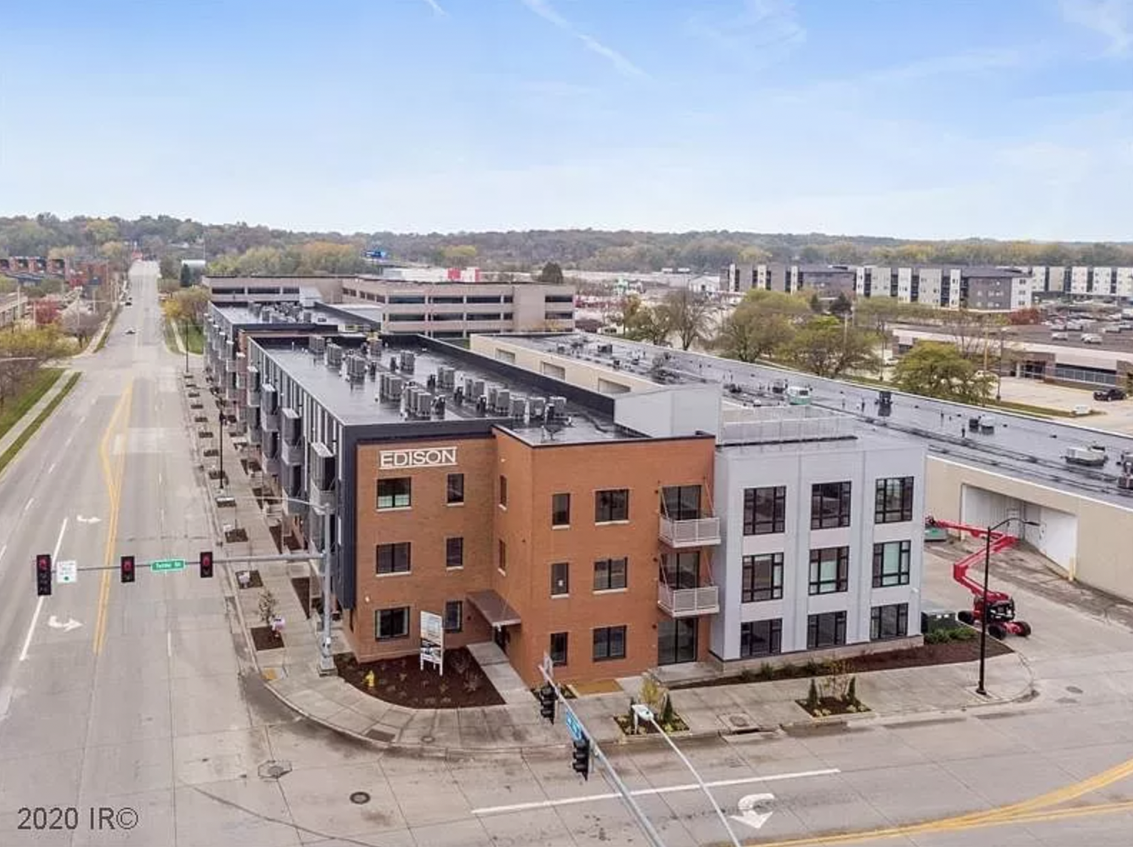 The exterior of an apartment complex in Des Moines named The Edison.