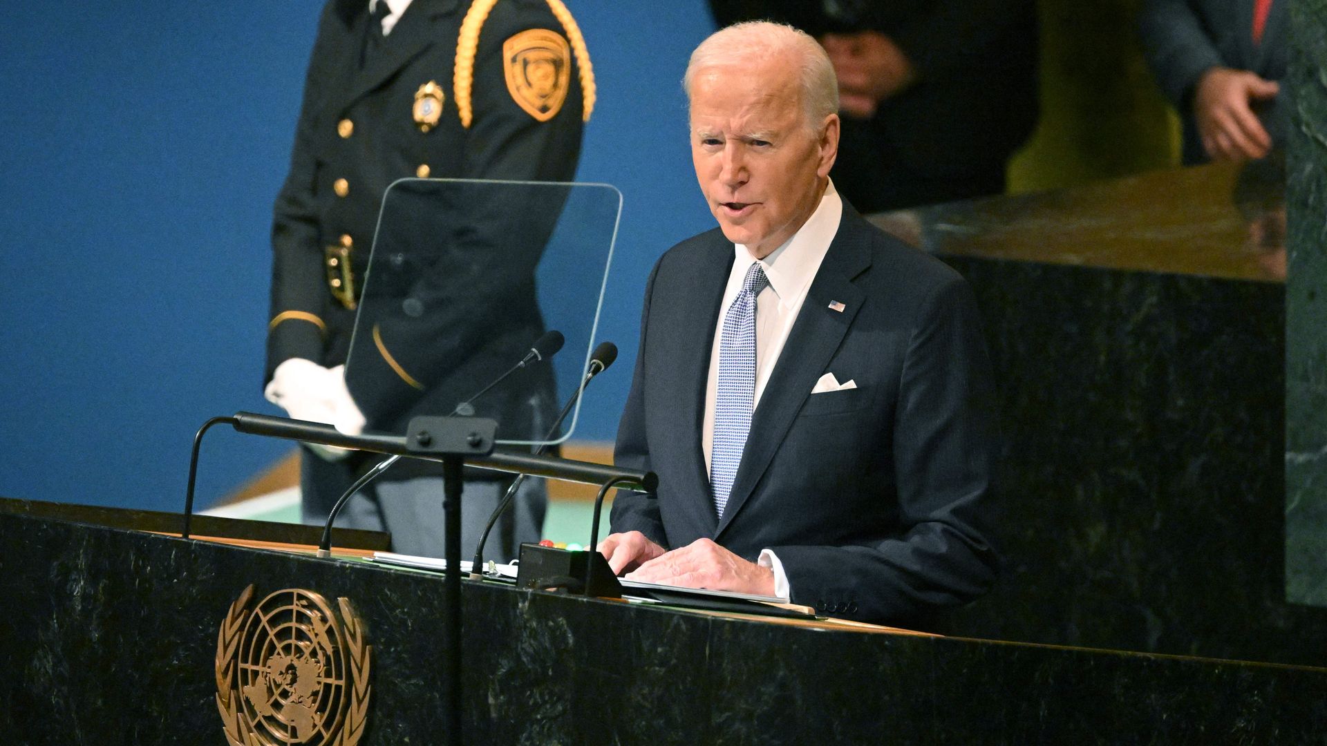 President Biden addressing the 77th session of the United Nations General Assembly