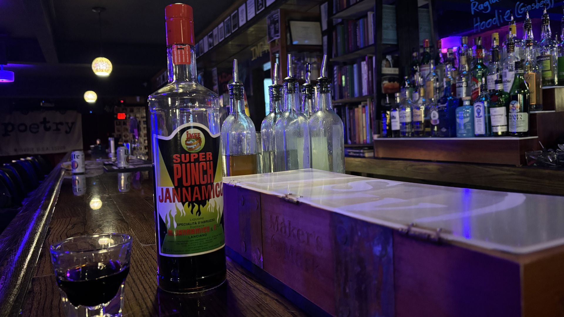 A shot and bottle of Jannamico Super Punch at Poetry Lounge bar in Millvale, Pa.