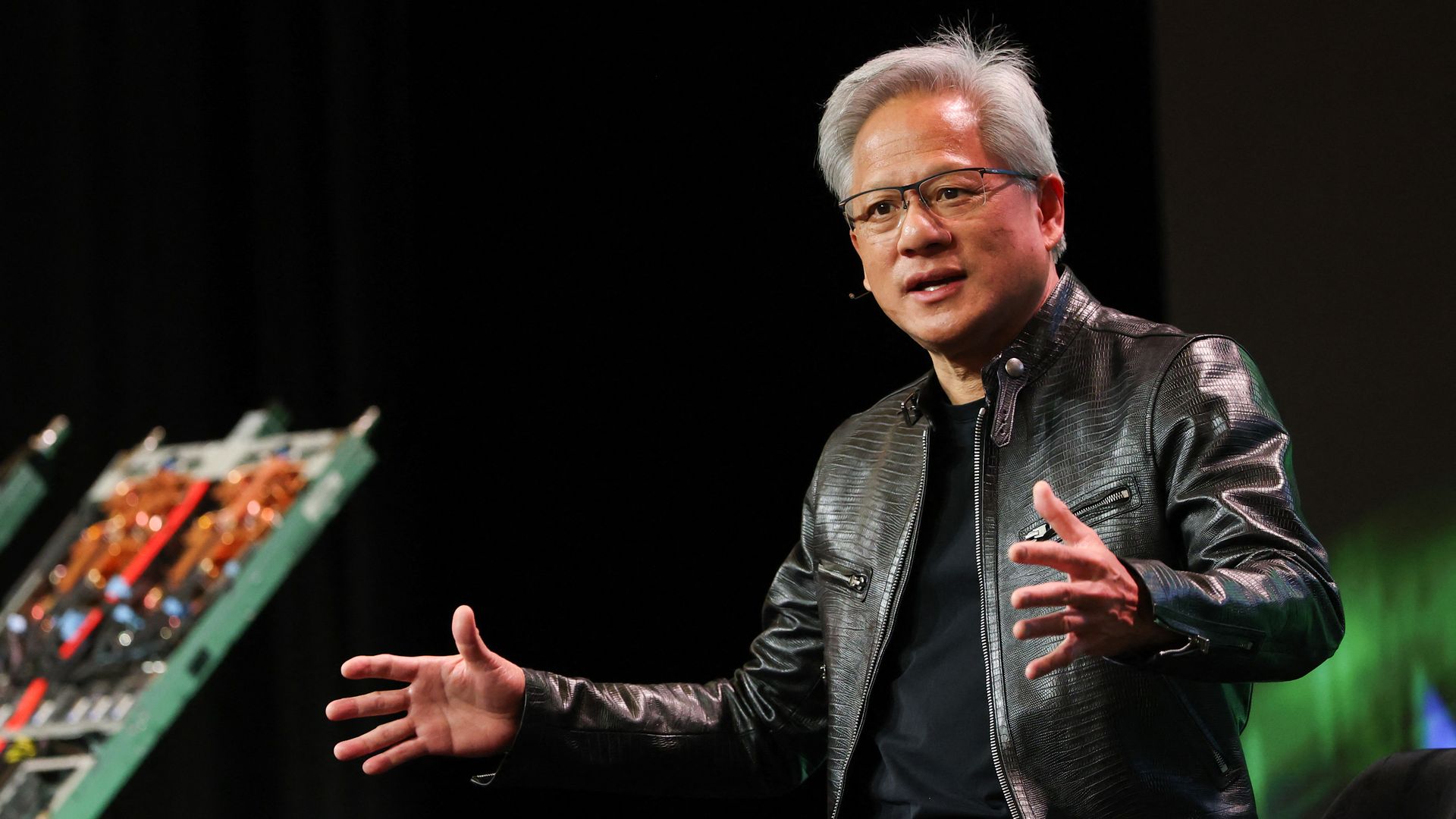 Nvidia CEO Jensen Huang speaks about the Vera Rubin AI platform at the annual Consumer Electronics Show in Las Vegas, Nevada on Jan. 6, 2026.