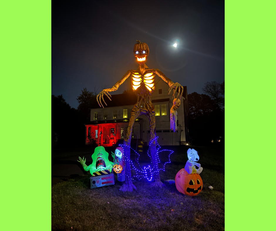 Greg Hillson's Halloween decor is typically out on his Fort Hunt lawn the last weekend in September, or early October. The kids love shopping for new decor, he says. Photo: Courtesy of Greg Hillson