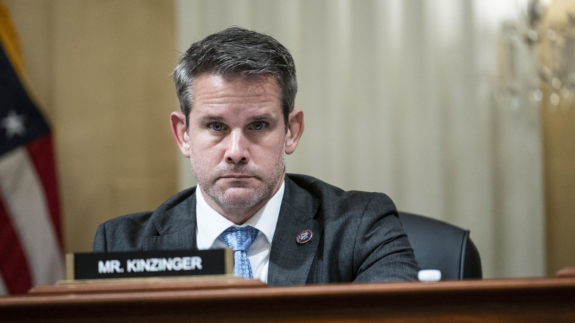 Representative Adam Kinzinger listens during a business meeting of the Select Committee to Investigate the January 6th Attack on the U.S. Capitol in Washington, D.C., U.S., on Tuesday, Oct. 19, 2021.