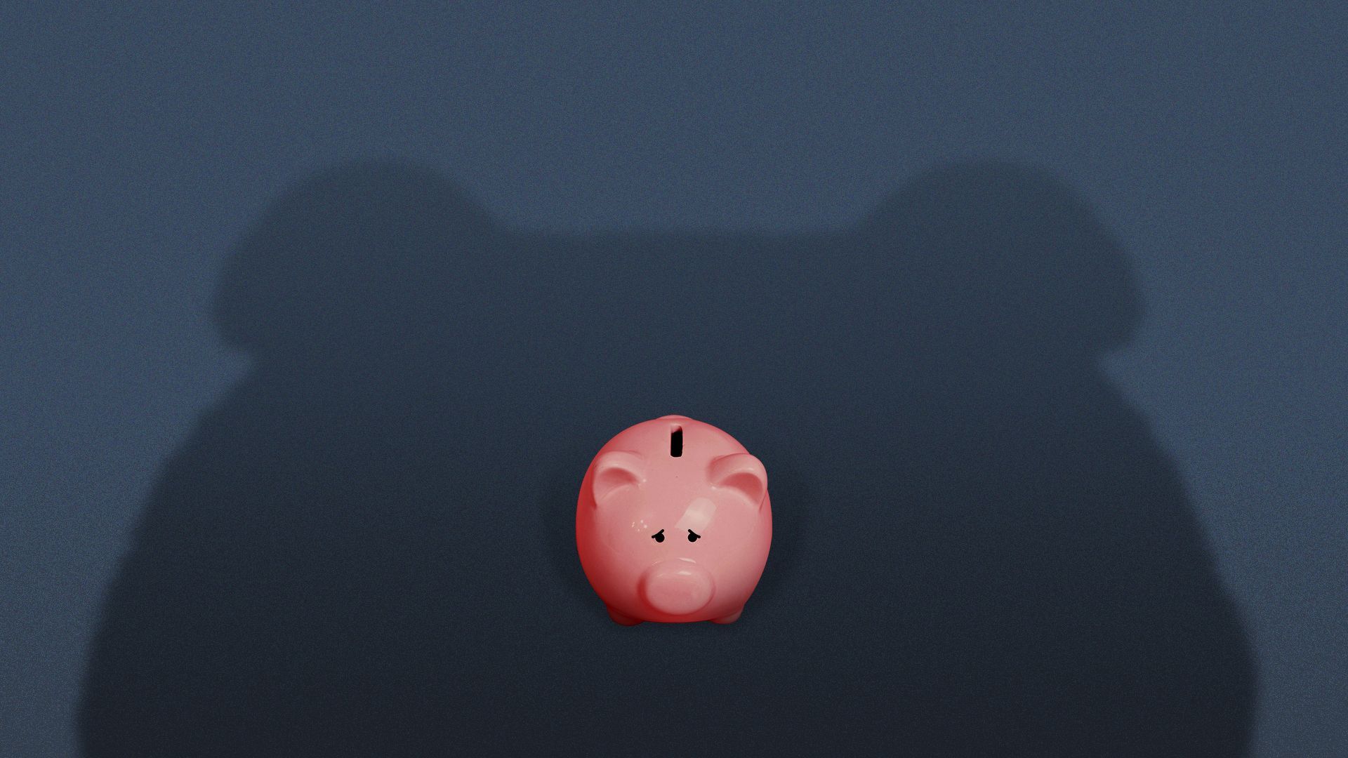 Illustration of a tiny piggy bank in the shadow of a large bear.