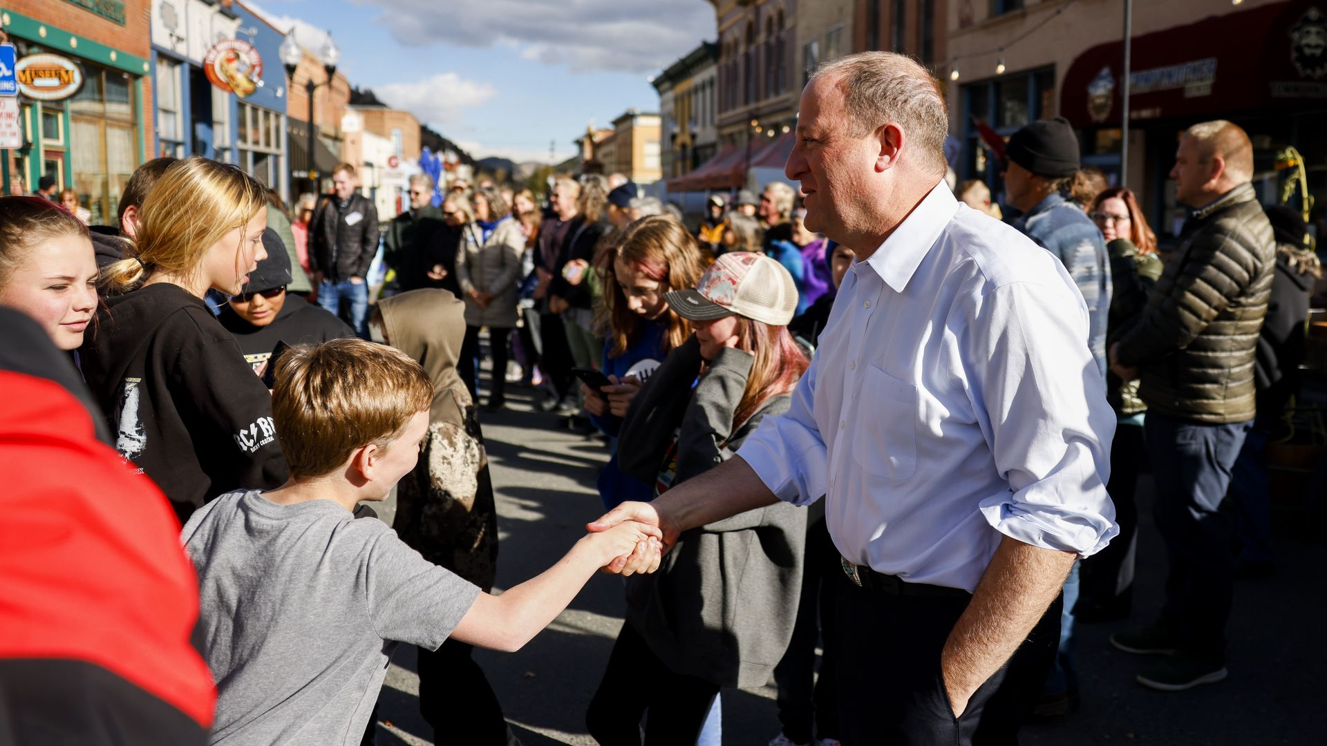 Gov. Jared Polis on the campaign trail Oct. 26 in Idaho Springs. Photo: Michael Ciaglo/Getty Images