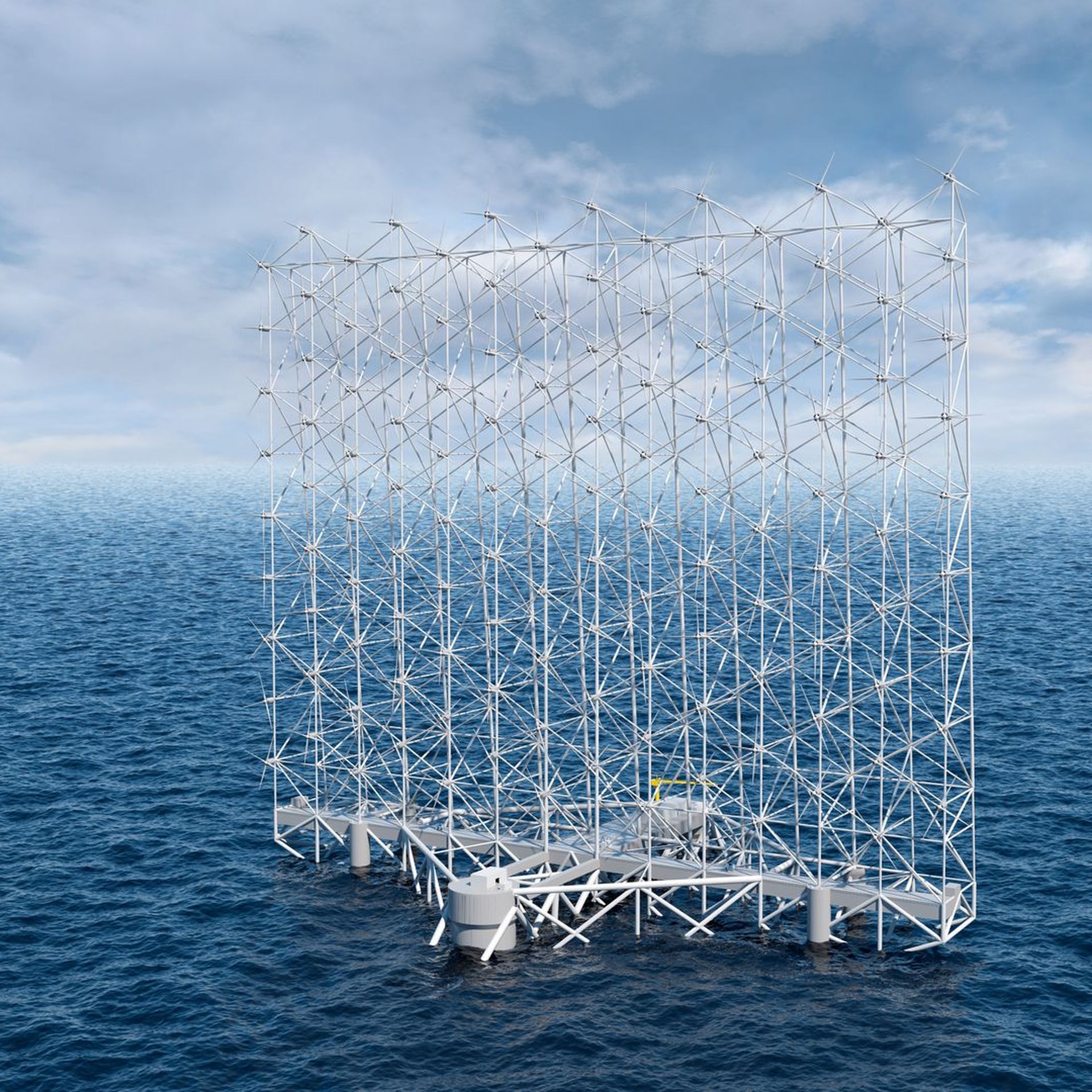 artist rendering of a floating offshore wind system
